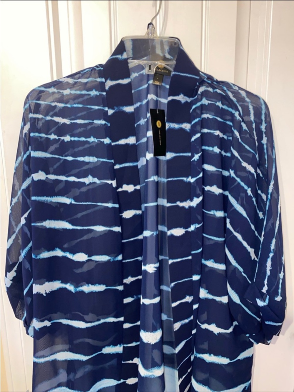 JM Collection Navy and Light Blue Sheer Patterned Wrap Scarf